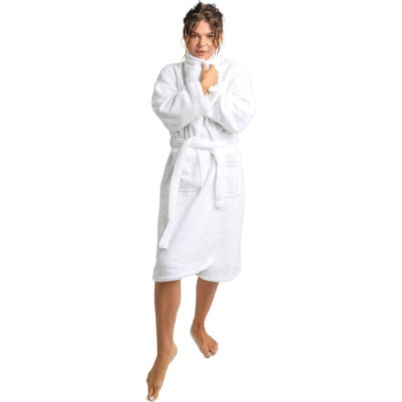 Nefretete Llama Soft XL unisex frotē peldmētelis, balts, 450 gsm, izgatavots no 100% kokvilnas ar lamas vilnu