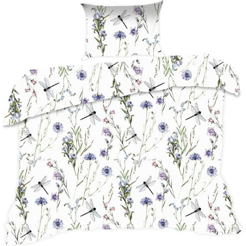 Kokvilnas gultasveļa 140x200 1705N balti ziedi spāres pļava Classic E24