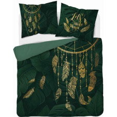 Kokvilnas gultasveļa 160x200 zaļa zelta sapņu ķērāju spalvas 4862 A Holland Home 73