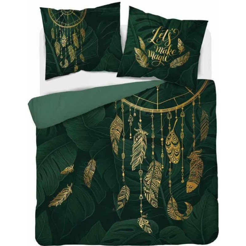 Kokvilnas gultasveļa 160x200 zaļa zelta sapņu ķērāju spalvas 4862 A Holland Home 73