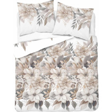 Kokvilnas gultasveļa 180x200 balti smilškrāsas ziedi 4851 A Kokvilna 74