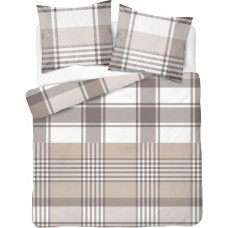 Kokvilnas gultas veļa 220x200 bēšs rūtains 4855 B Kokvilna 74