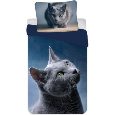 Mikrošķiedras gultas veļa 140x200 Cat tumši zila pelēka spilvendrāna 70x90