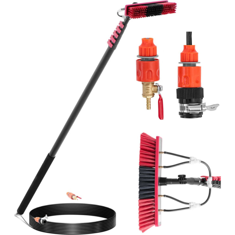 Ulsonix Teleskopiskā ūdens mazgā&scaron;anas birste ar &scaron;ļūteni logu, saules paneļu tīrī&scaron;anai, 9m garumā