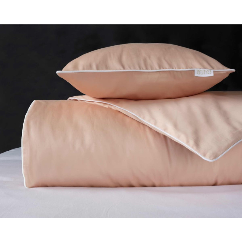 Satīna gultas veļa 140x200 persiku ar caurulēm ar vienu spilvendrānu 70x80 Mako Satin 62