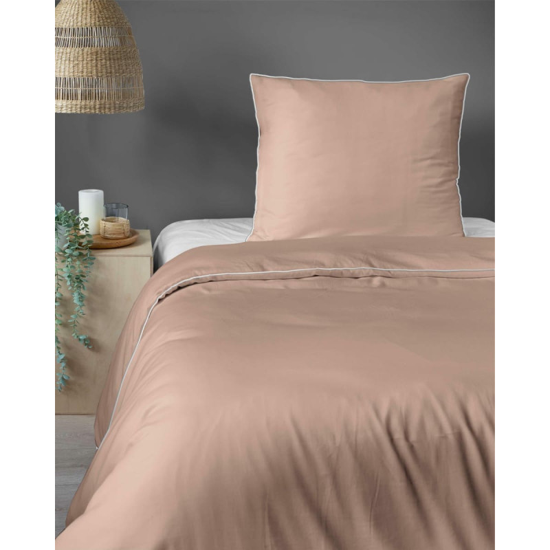 Satīna gultas veļa 140x200 persiku ar caurulēm ar vienu spilvendrānu 70x80 Mako Satin 62