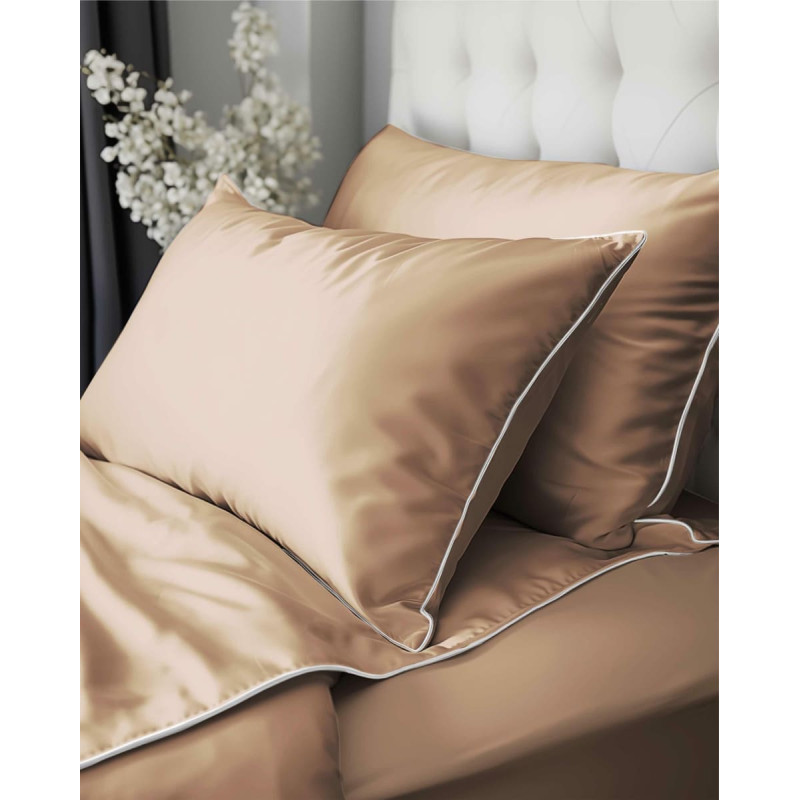 Satīna gultas veļa 140x200 persiku ar caurulēm ar vienu spilvendrānu 70x80 Mako Satin 62