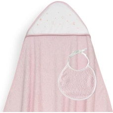 Interbaby Vannas dvielis 100x100 Esrellas rozā dvielis ar kapuci + priekšautiņš