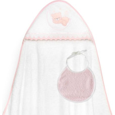 Interbaby Peldēšanās pārvalks 100x100 Lācītis uz mēness, rozā dvielis ar kapuci + priekšauti