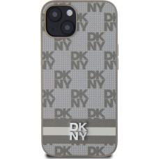 Dkny PU Leather Checkered Pattern and Stripe Case for iPhone 13 Beige