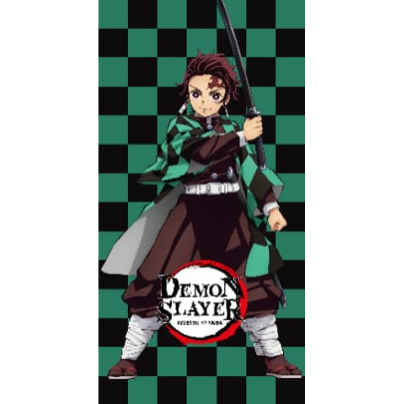 Pludmales dvielis 70x140 Demon Slayer zaļš šaha galdiņš