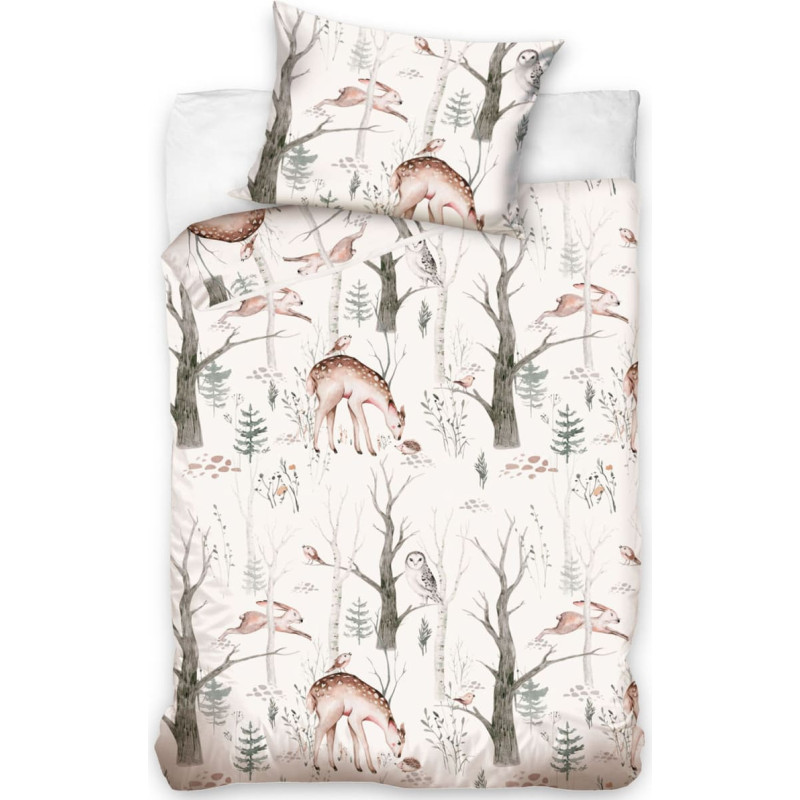 Kokvilnas gultas veļa 90x120 Meža dzīvnieki smilškrāsas spilvendrāna 40x60 gultiņai