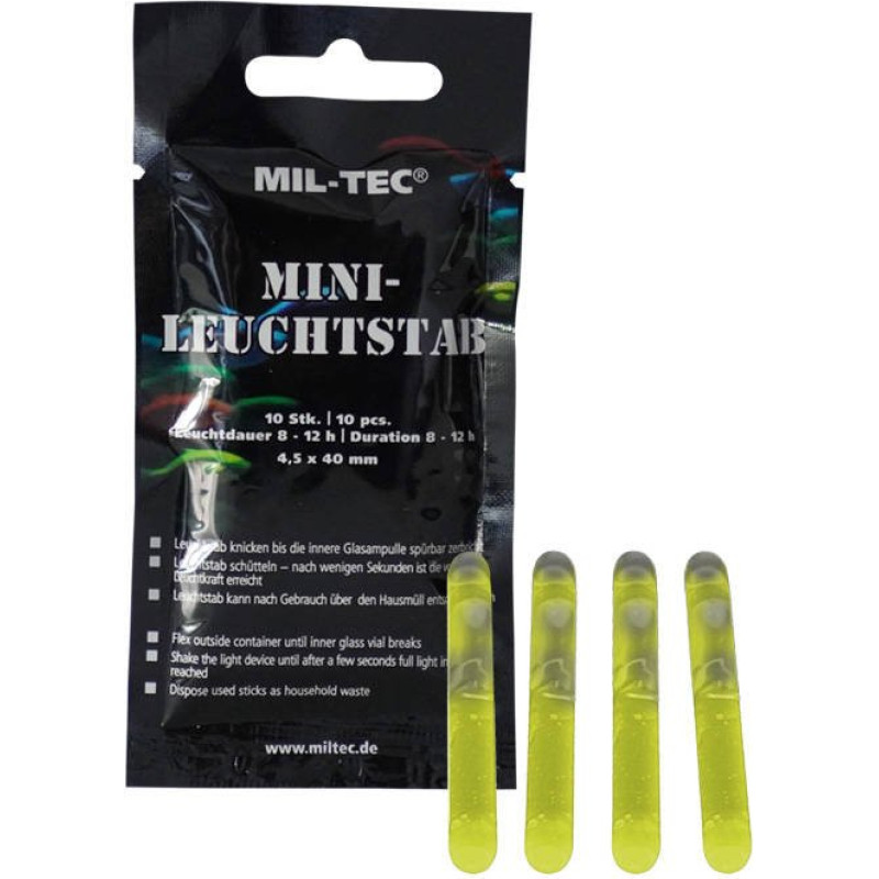 Mil-Tec - Gaismas spieķis - Mini - 4,5 x 40 mm - 10 gab - Dzeltens - 14931515