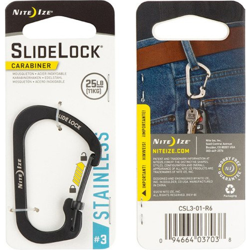 Nite Ize - SlideLock® karabīne nerūsējošais tērauds #3 - melns - CSL3-01-R6