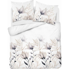 Satīna gultasveļa 220x200 balti smilškrāsas ziedi 4913 A Home Satin 80