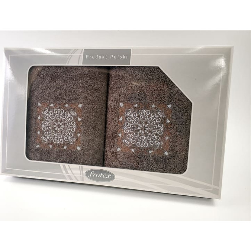 Dvieļu komplekts kastītē 2 gab 50x90 70x140 Gift bēšs raksts 4 Frotex