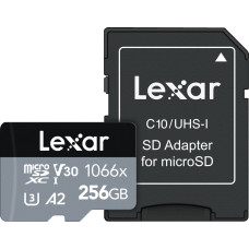 Lexar High-Performance 1066x UHS-I  MicroSDXC  256 GB  Flash memory class 10  Black|Grey  Class: A2 V30 U3  70 MB|s  160 MB|s 843367121922