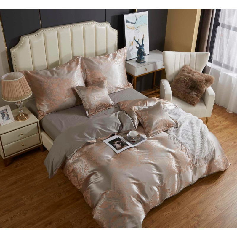 Satīna gultas veļa ar izšuvumu 160x200 bēšs AT013