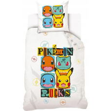 Kokvilnas gultas veļa 140x200 Pokemon balta krāsaina spilvendrāna 70x90 C24