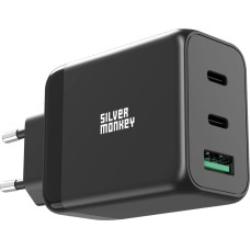 Silver Monkey GaN 65W wall charger 2x USB-C PD 1x USB-A QC 3.0 - black