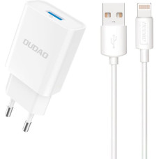 Dudao USB-A 2.1A 10W sienas lādētājs ar kabeli iPhone USB-A - Zibens balts