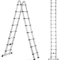 MSW Teleskopiskās kāpnes, salokāmas, alumīnija, 16 pakāpieni, 0,92-2,42/5 m