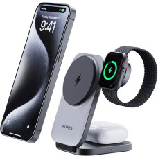 Magnetic Wireless Charger 3 in 1 MagFusion Aukey LC-MC312, 15W Qi2 (gray)