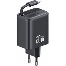 USAMS Ład. siec. 1xUSB-C ze zwijanym kablem USB-C Retractable PD+QC 20W Gan Fast Charging czarny|black YC Series CC233TC01 (US-CC233)