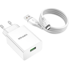 Wall charger Vipfan E03, 1x USB, 18W, QC 3.0 + Micro USB cable (white)