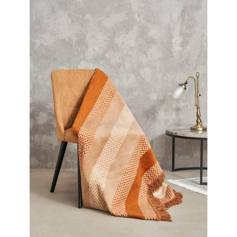 Unia - Cotton Cloud Kokvilnas akrila sega 150x200 2144/3 zigzaga svītru gultas pārklājs sarkans pleds ar bārkstīm SG