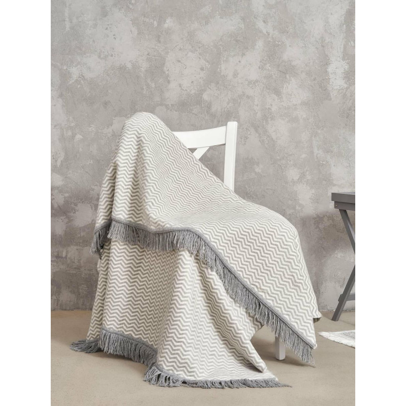 Unia - Cotton Cloud Akrila kokvilnas sega 150x200 2149/1 Zigzaga pelēks gultas pārklājs pleds ar bārkstīm SG