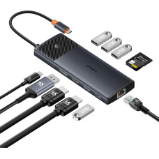 USB HUB 11in1 Baseus Metal Gleam Series II USB-A|USB-C PD|HDMI|DP|RJ45|SD|TF - black