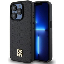 Dkny Leather Monogram Pattern Metal Logo MagSafe Case for iPhone 15 Pro - Black