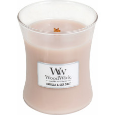 Woodwick Vanilla & Sea Salt scented candle with wooden wick 275 g