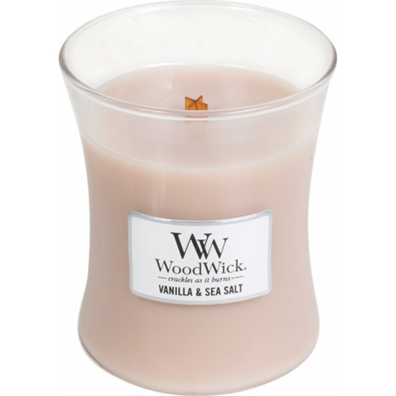 Woodwick Vanilla & Sea Salt scented candle with wooden wick 275 g