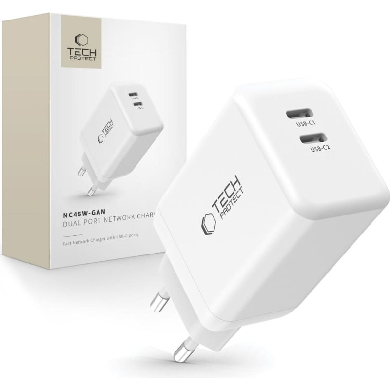 TECH-PROTECT NC45W-GAN 2-PORT NETWORK CHARGER PD45W WHITE