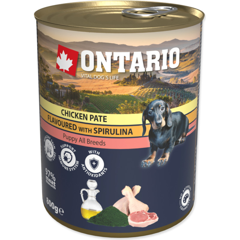 Ontario Konservi kucēniem : Ontario Dog Puppy Chicken Pate, Spirulina, Salmon oil 800g