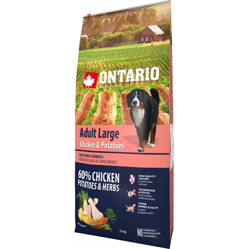 Ontario Sausa barība suņiem - Ontario Dog Adult Large Chicken and Potatoes, 12 kg