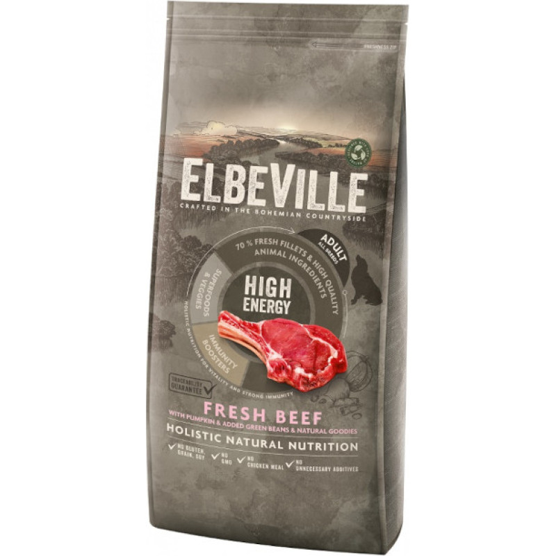 Elbeville Sausa barība suņiem - ELBEVILLE Adult All Breeds Fresh Beef High Energy 11,4 kg