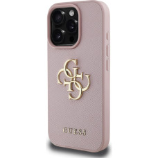 Guess PU Grained 4G Metal Logo Case for iPhone 15 Pro Max Pink