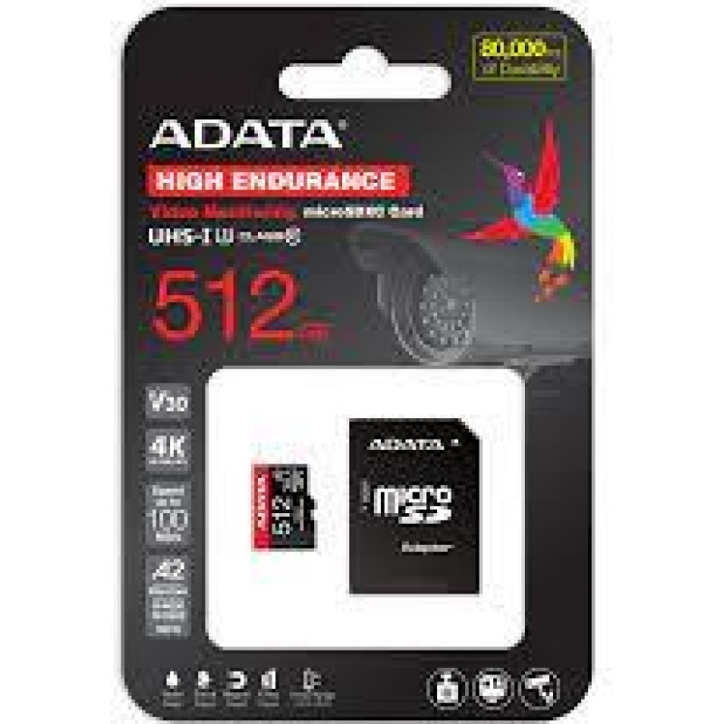 ADATA High Endurance MicroSDXC 512 GB Class 10 UHS-I|U3 A2 V30 (AUSDX512GUI3V30SHA2-RA1)