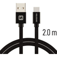 Swissten Textile Universāls Quick Charge 3.1 USB-C Datu un Uzlādes Kabelis 2m Melns