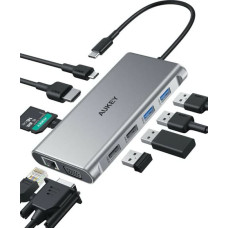 Hub USB-C CB-C89 Aluminium | 10w1 | RJ45 Ethernet 10|100|1000Mbps | 4xUSB | HDMI 4k@30Hz | SD i microSD | USB-C Power Delivery 100W