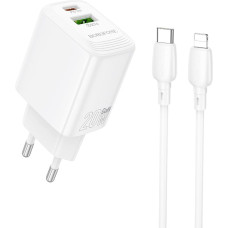 Borofone Wall charger BN27 Fuente - USB + Type C - QC 3.0 PD 20W with Type C to Lightning cable white