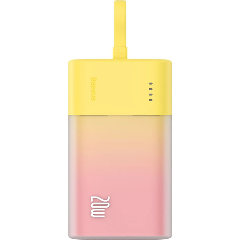 Baseus Popsicle 5200mAh 20W Powerbank with Built-in Lightning Cable (+ White Baseus Simple USB-C - USB-C 60W|20V|3A|30cm Cable) - Yellow-Pink