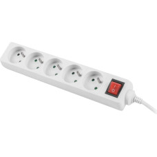 Power strip 1.5m, white, 5 sockets, with switch, cable made of solid copper