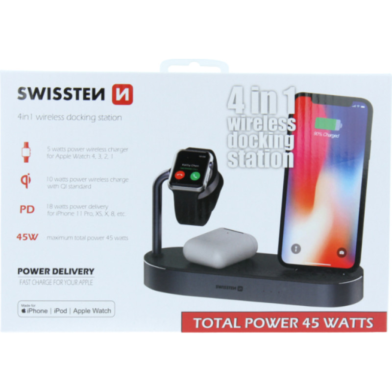 Swistten 4in1 MFI Wireless Docking Station 45W | Bezvadu Uzlādes Dokstacija Priekš Apple iPhone | Apple Watch | iPod