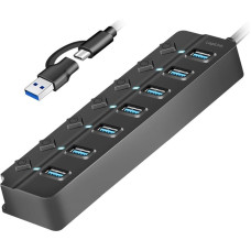 USB3.2 Gen1 hub, 7 port on|off switch black