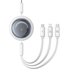 Baseus 3in1 universālais kabelis, izvelkamais USB-C — Lightning / USB-C / Micro USB 100 W 1,1 m — balts