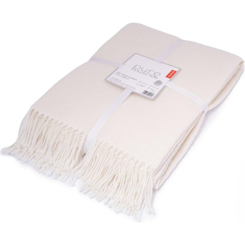 Kokvilnas akrila sega 200x220 ekrū ar žakarda bārkstīm 126jb